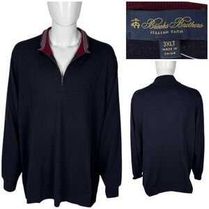 Brooks Brother Mens 3XLT Sweater Navy Blue 100% Merino Wool 1/4 Zip Casual NWT